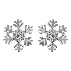 BOUCLES D'OREILLES TIGE ARGENT RHODIÉ FLOCON DE NEIGE OXYDES BLANCS SERTIS