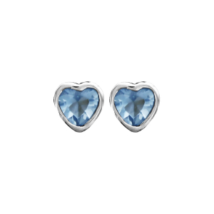 BOUCLES D'OREILLES TIGE ARGENT RHODIÉ COEUR SERTI CLOS PIERRE BLEU SYNTHETIQUE