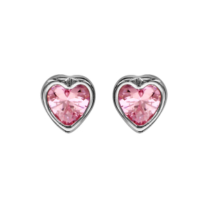 BOUCLES D'OREILLES TIGE ARGENT RHODIÉ COEUR SERTI CLOS OXYDE ROSE