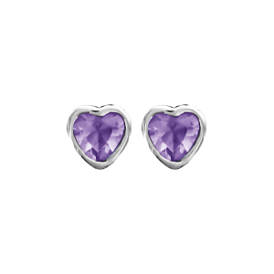 BOUCLES D'OREILLES TIGE ARGENT RHODIÉ COEUR SERTI CLOS PIERRE VIOLETTE SYNTHETIQUE