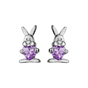 BOUCLES D'OREILLES TIGE ARGENT RHODIÉ LAPIN PIERRE VIOLETTE