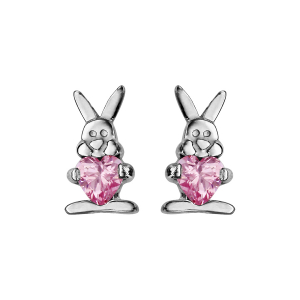 BOUCLES D'OREILLES TIGE ARGENT RHODIÉ LAPIN PIERRE ROSE