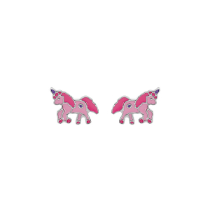 BOUCLES D'OREILLES TIGE ARGENT RHODIÉ LICORNE ROSE