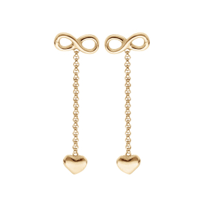BOUCLES D'OREILLES TIGE ARGENT ET DORURE JAUNE MOTIF INFINI CHAINETTE ET COEUR