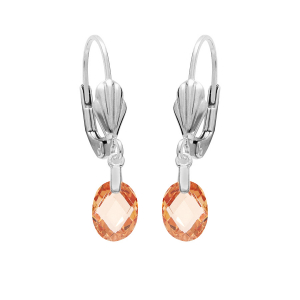 BOUCLES D'OREILLES DORMEUSE ARGENT RHODIÉ GOUTTE OXYDE ORANGÉ FACETÉ