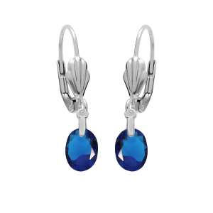 BOUCLES D'OREILLES DORMEUSE ARGENT RHODIÉ GOUTTE OXYDE BLEU FONCÉ FACETÉ