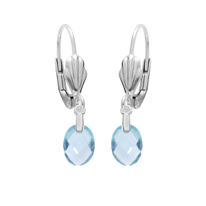BOUCLES D'OREILLES DORMEUSE ARGENT RHODIÉ GOUTTE OXYDE BLEU CIEL FACETÉ