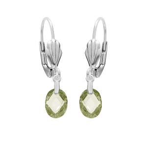 BOUCLES D'OREILLES DORMEUSE ARGENT RHODIÉ GOUTTE OXYDE VERT OLIVE FACETÉ