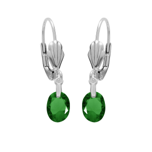 BOUCLES D'OREILLES DORMEUSE ARGENT RHODIÉ GOUTTE OXYDE VERT FONCÉ FACETÉ