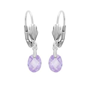 BOUCLES D'OREILLES DORMEUSE ARGENT RHODIÉ GOUTTE OXYDE MAUVE FACETÉ