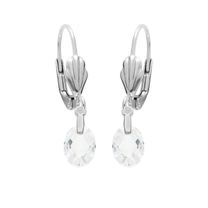 BOUCLES D'OREILLES DORMEUSE ARGENT RHODIÉ GOUTTE OXYDE BLANC FACETÉ