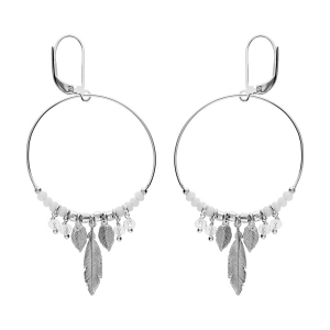 CRÉOLES DORMEUSE ARGENT RHODIÉ 35MM BOULES DIAMANTÉES ET BLANCHES PAMPILLE TRANSPARENTES