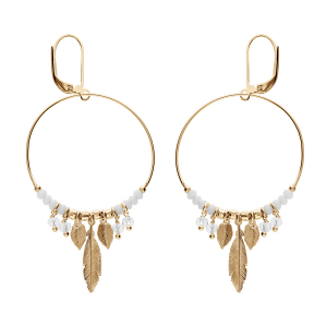 CRÉOLES DORMEUSE ARGENT ET DORURE JAUNE 35MM BOULES DIAMANTÉES ET BLANCHES PAMPILLE TRANSPARENTES