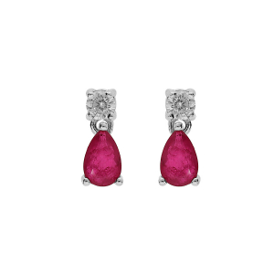 BOUCLES D'OREILLES TIGE ARGENT RHODIÉ OXYDE ROND BLANC SERTI ET GOUTTE OXYDE FUSHIA