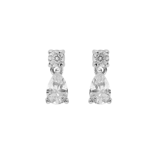BOUCLES D'OREILLES TIGE ARGENT RHODIÉ OXYDE BLANC ROND ET GOUTTE