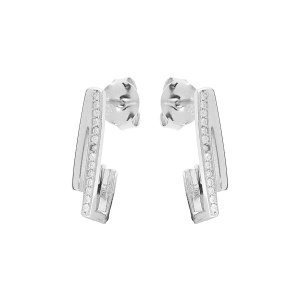 BOUCLES D'OREILLES TIGE ARGENT RHODIÉ RECTANGULAIRE OXYDES BLANCS SERTIS