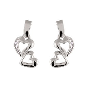 BOUCLES D'OREILLES TIGE ARGENT RHODIÉ 2 COEURS DECOUPES