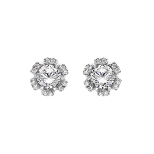 BOUCLES D'OREILLES TIGE ARGENT RHODIÉ FLEUR OXYDES BLANCS SERTIS