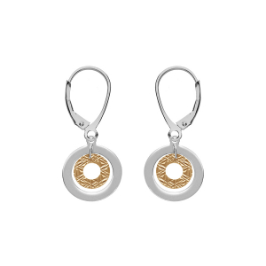 BOUCLES D'OREILLES DORMEUSE BICOLORE ARGENT RHODIÉ ET DORURE JAUNE DOUBLE CERCLE