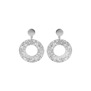 BOUCLES D'OREILLES TIGE ARGENT RHODIÉ RONDE EVIDÉE ET MARTELÉE