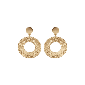 BOUCLES D'OREILLES TIGE ARGENT ET DORURE JAUNE RONDE EVIDÉE ET MARTELÉE