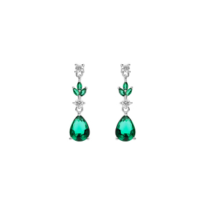BOUCLES D'OREILLES TIGE ARGENT RHODIÉ OXYDES VERT ET BLANC