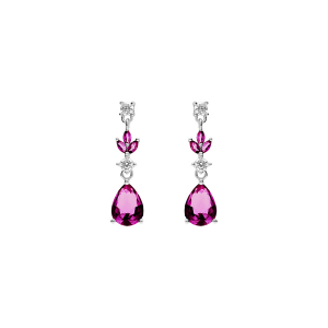 BOUCLES D'OREILLES TIGE ARGENT RHODIÉ OXYDES ROUGE ET BLANC