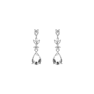 BOUCLES D'OREILLES TIGE ARGENT RHODIÉ PENDANTES OXYDES BLANCS SERTIS