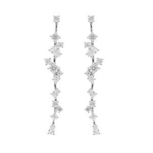 BOUCLES D'OREILLES TIGE ARGENT RHODIÉ PENDANTE OXYDES BLANCS SERTIS
