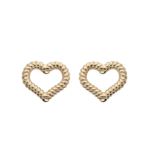 BOUCLES D'OREILLES TIGE ARGENT ET DORURE JAUNE COEUR TORSADÉ AJOURÉ