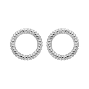BOUCLES D'OREILLES TIGE ARGENT RHODIÉ CERCLE TORSADÉ EVIDÉ