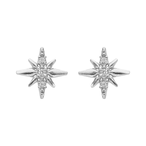 BOUCLES D'OREILLES TIGE ARGENT RHODIÉ ETOILE OXYDES BLANCS SERTIS