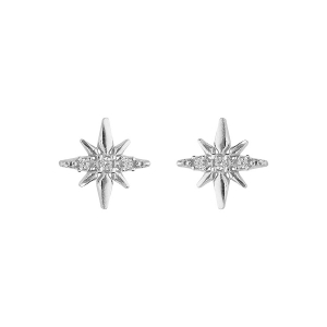 BOUCLES D'OREILLES TIGE ARGENT RHODIÉ ETOILE OXYDES BLANCS SERTIS