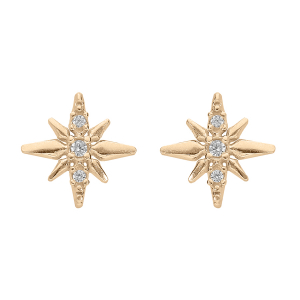 BOUCLES D'OREILLES TIGE ARGENT ET DORURE JAUNE ETOILE OXYDES BLANCS SERTIS