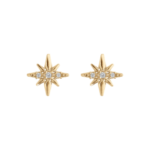 BOUCLES D'OREILLES TIGE ARGENT ET DORURE JAUNE ETOILE OXYDES BLANCS SERTIS