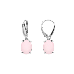 BOUCLES D'OREILLES DORMEUSE ARGENT RHODIÉ OXYDE OVALE 10 x 7.5MM  ROSE OPAQUE