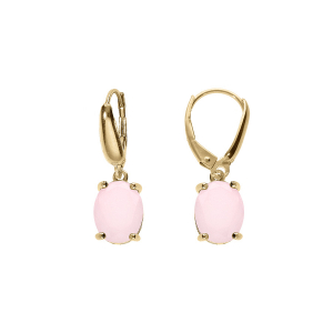 BOUCLES D'OREILLES DORMEUSE ARGENT DORÉ OXYDE OVALE 10 x 7.5MM  ROSE OPAQUE