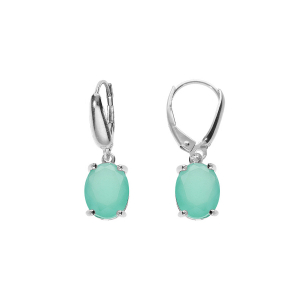 BOUCLES D'OREILLES DORMEUSE ARGENT RHODIÉ OXYDE OVALE 10 x 7.5MM  VERT OPAQUE