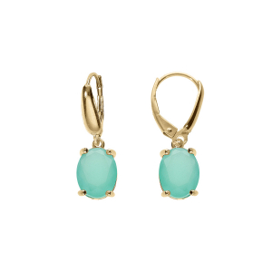 BOUCLES D'OREILLES DORMEUSE ARGENT DORÉ OXYDE OVALE 10 x 7.5MM  VERT OPAQUE