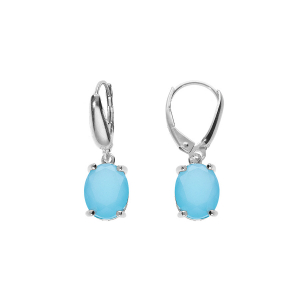 BOUCLES D'OREILLES DORMEUSE ARGENT RHODIÉ OXYDE OVALE 10 x 7.5MM  BLEU CLAIR OPAQUE