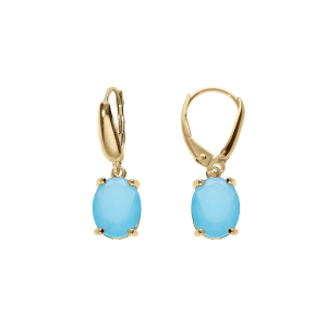 BOUCLES D'OREILLES DORMEUSE ARGENT DORÉ OXYDE OVALE 10 x 7.5MM  BLEU CLAIR OPAQUE