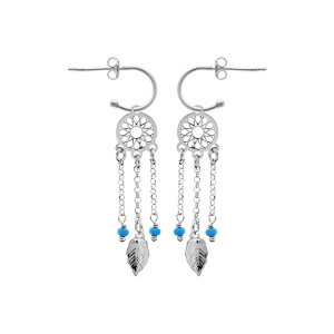 BOUCLES D'OREILLES TIGE ARGENT RHODIÉ DEMI CREOLE ATTRAPE REVE BOULES RÉSINE BLEU CIEL