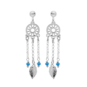 BOUCLES D'OREILLES TIGE  ARGENT RHODIÉ ATTRAPE REVE BOULES RÉSINE BLEU CIEL