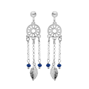 BOUCLES D'OREILLES TIGE  ARGENT RHODIÉ ATTRAPE REVE BOULES RÉSINE BLEU FONCÉ