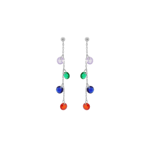 BOUCLES D'OREILLES TIGE ARGENT RHODIÉ PENDANTES GOUTTES PIERRES SYNTHETIQUE MULTI COULEURS