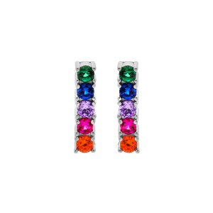 BOUCLES D'OREILLES TIGE ARGENT RHODIÉ RECTANGULAIRE PIERRES SYNTHETIQUE MULTI COULEURS