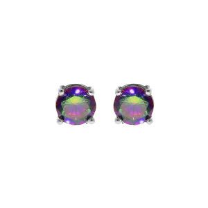 BOUCLES D'OREILLES TIGE ARGENT RHODIÉ CLOU OXYDE MYSTIQUE ARC EN CIEL 4 GRIFFES