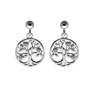 BOUCLES D'OREILLES TIGE ARGENT RHODIÉ ARBRE DE VIE OXYDES BLANCS SERTIS