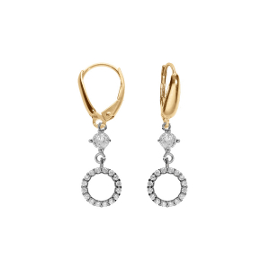 BOUCLES D'OREILLES DORMEUSE ARGENT RHODIÉ ET DORÉ JAUNE CERCLE CONTOUR OXYDES BLANCS