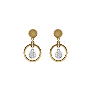 BOUCLES D'OREILLES TIGE ARGENT DORÉ JAUNE CERCLES ET PASTILLES OXYDES BLANCS